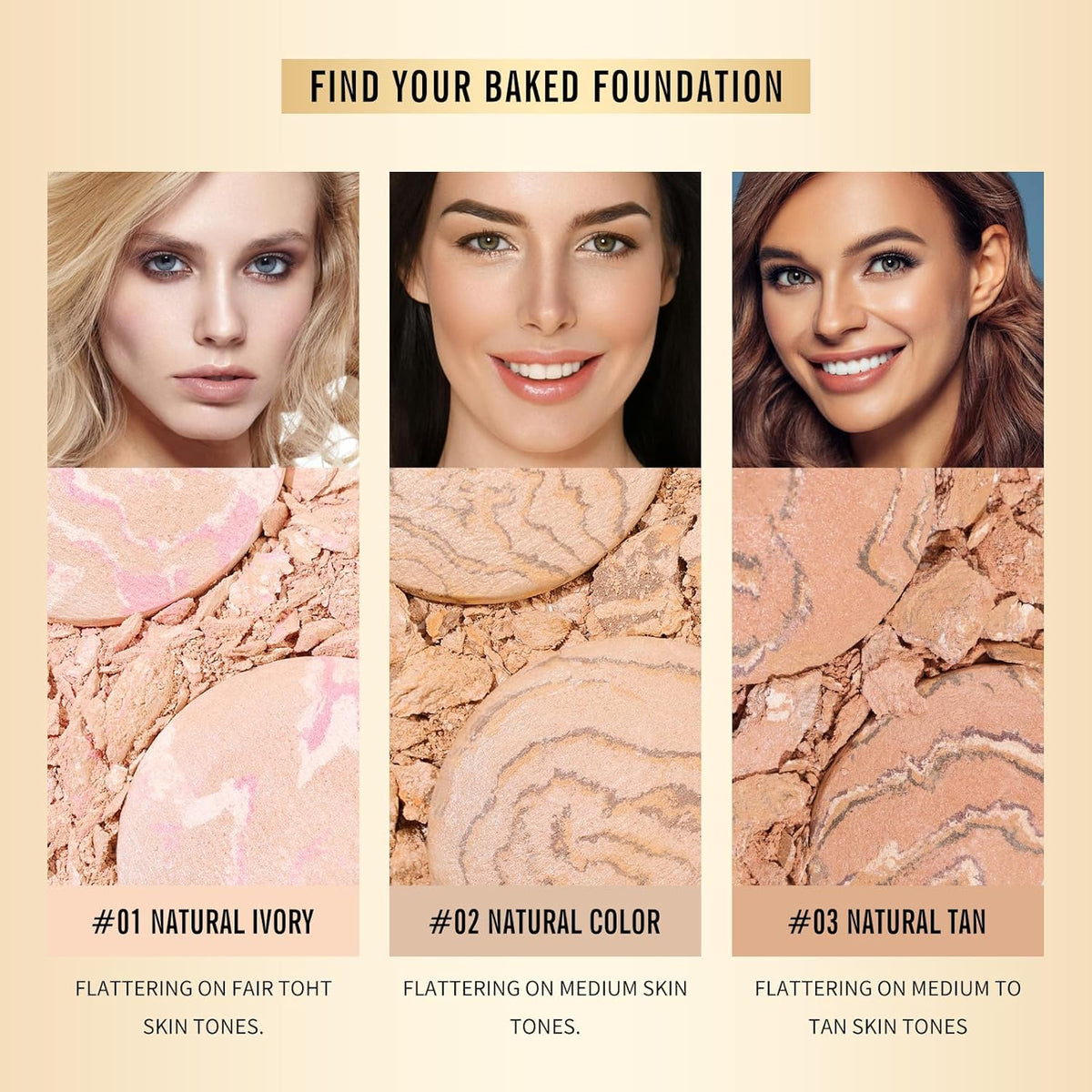 KIMUSE Baked Foundation - Brighten Color Correcting Powder Foundation for Mature Skin, Buildable Coverage, Radiant Natural Finish