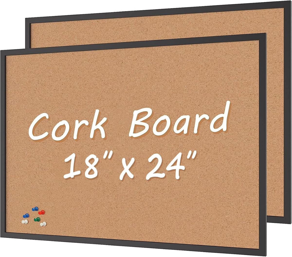 Board2by 2-Pack Cork Board Bulletin Board 18“ x 24”, Black Wood Framed Corkboard, Office Board for Wall Cork, Large Wall Mounted Notice Pin Board with 32 Push Pins for School, Home & Office