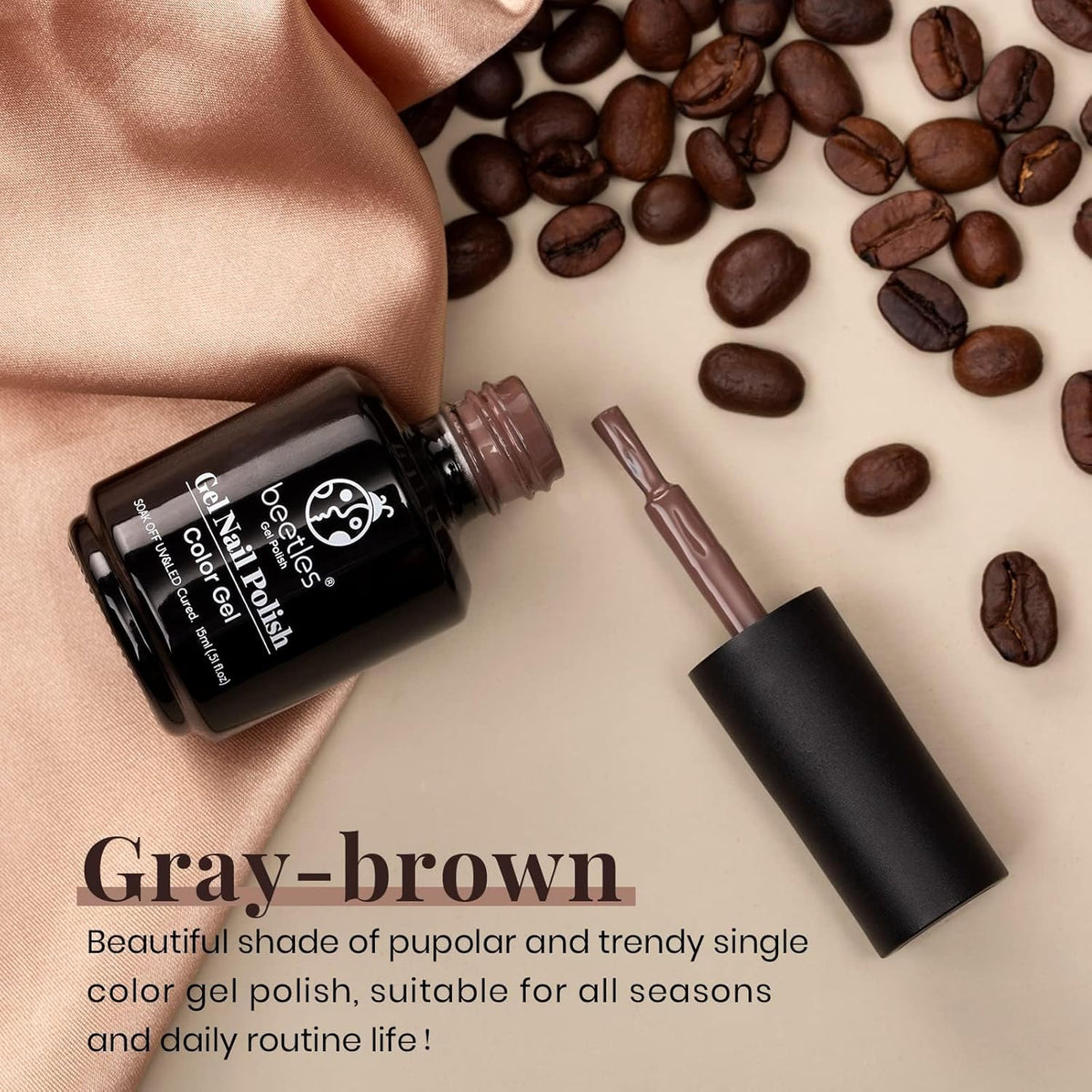 Beetles Brown Gel Nail Polish – 15ml Fall Dark Brown Gel Polish Gel Polish Soak Off Uv LED Nail Lamp Nail Art Manicure Gift for Women