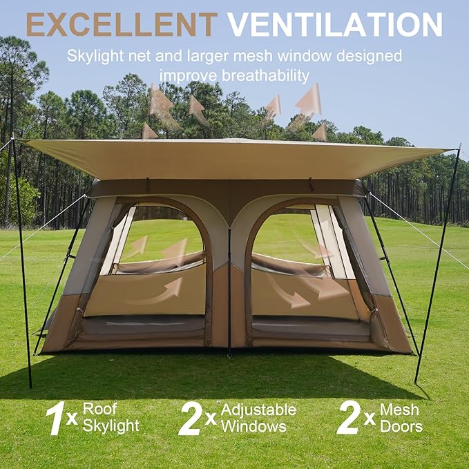 Vidalido Tents，6-8 Person Camping Tent with Extended Vestibule，2 Room Weather Resistant Family Tents，Easy Install Waterproof Outdoor Tent for Backpacking and Camping Hiking