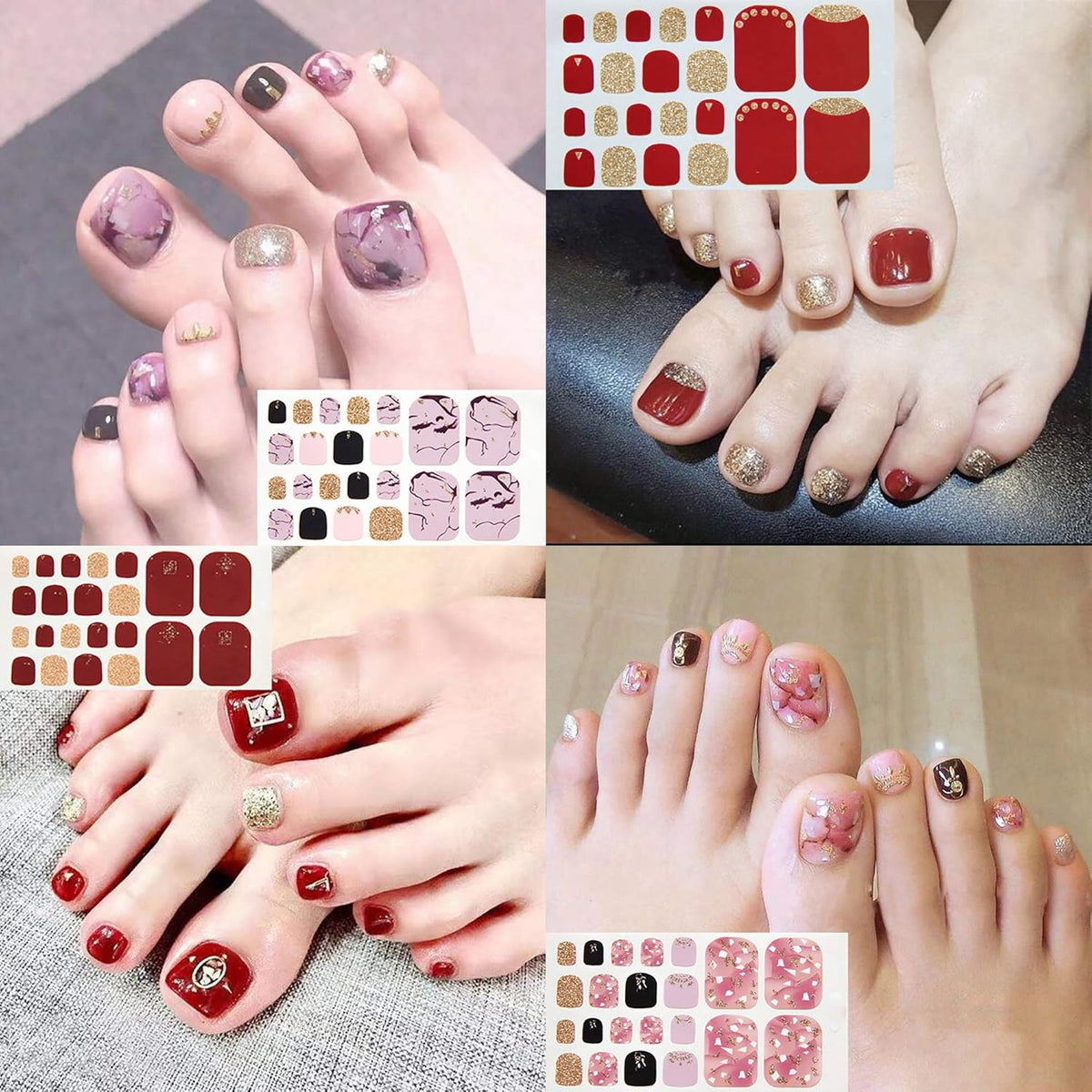 SILPECWEE 20 Sheets Adhesive Toenail Polish Wraps Stickers Flower Marbling Toe Nail Strips Decals for Toes Manicure Accessories for Women 1Pc Nail File