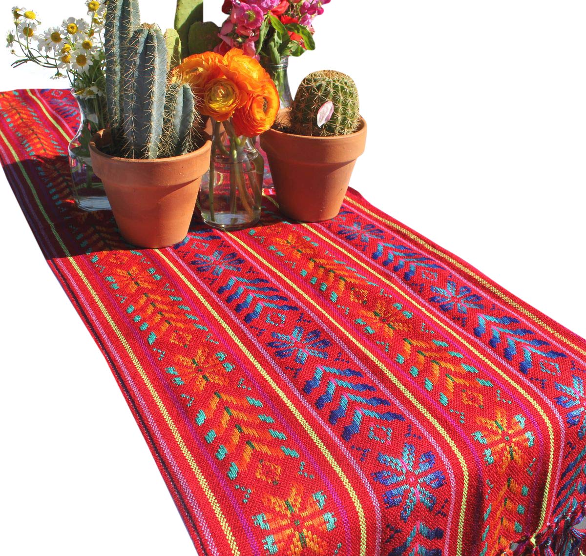 Del Mex Woven Rebozo Style Mexican Table Runner Scarf (Red)