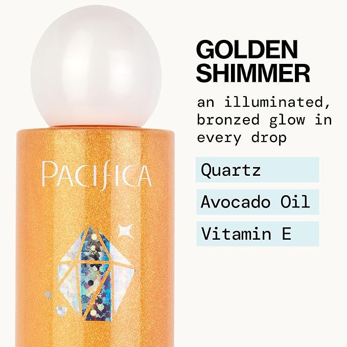 Pacifica Bronzing Body Oil – Crystal Bronze Shimmering Oil for Natural Sun-Kissed Glow, Hydrating Body Illuminator, Vanilla Coconut Scent, Vegan & Cruelty-Free, Clean Beauty, 4 fl oz