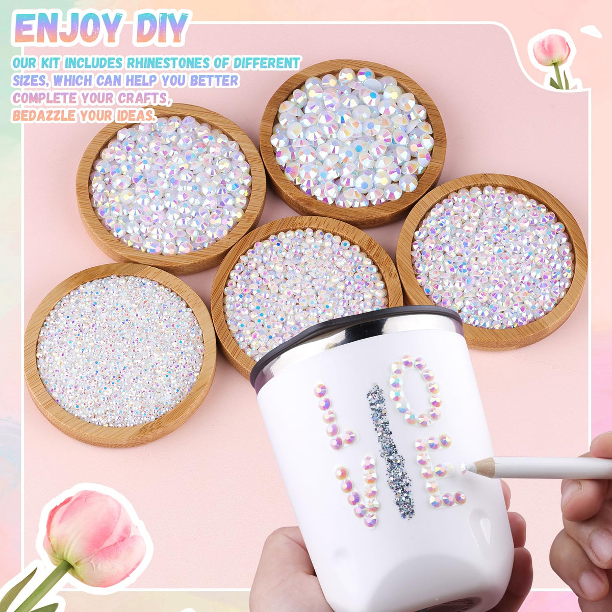 30000Pcs Resin Rhinestones for Bedazzling with 3Pcs B7000 Jewelry Glue, White AB Flatback Gems Rhinestones for Crafting, Clothing Tumblers Mugs Shoes Fabric Decor Nail Art