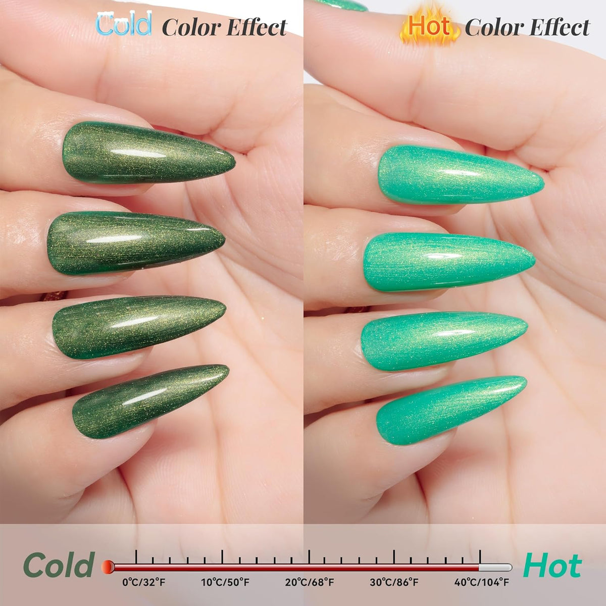 YTD Likomey Pearl Thread Color Changing Gel Nail Polish,15ml Green To Dark Green Shell Mermaid Drawing Pearlescent Shimmer Glitter Mood Temperature Change Fall Winter Thermal Ombre UV Nail Gel,WB426