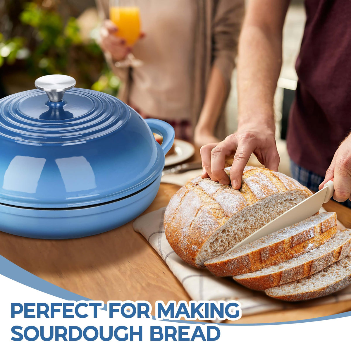 E-far Dutch Oven for Sourdough Bread Baking, 6 Qt Round Enameled Cast Iron Dutch Oven for Homemade Artisan Bread, Dome Lid & Shallow Base, Matte Black Interior & Durable, Oven-Safe to 500℉, White