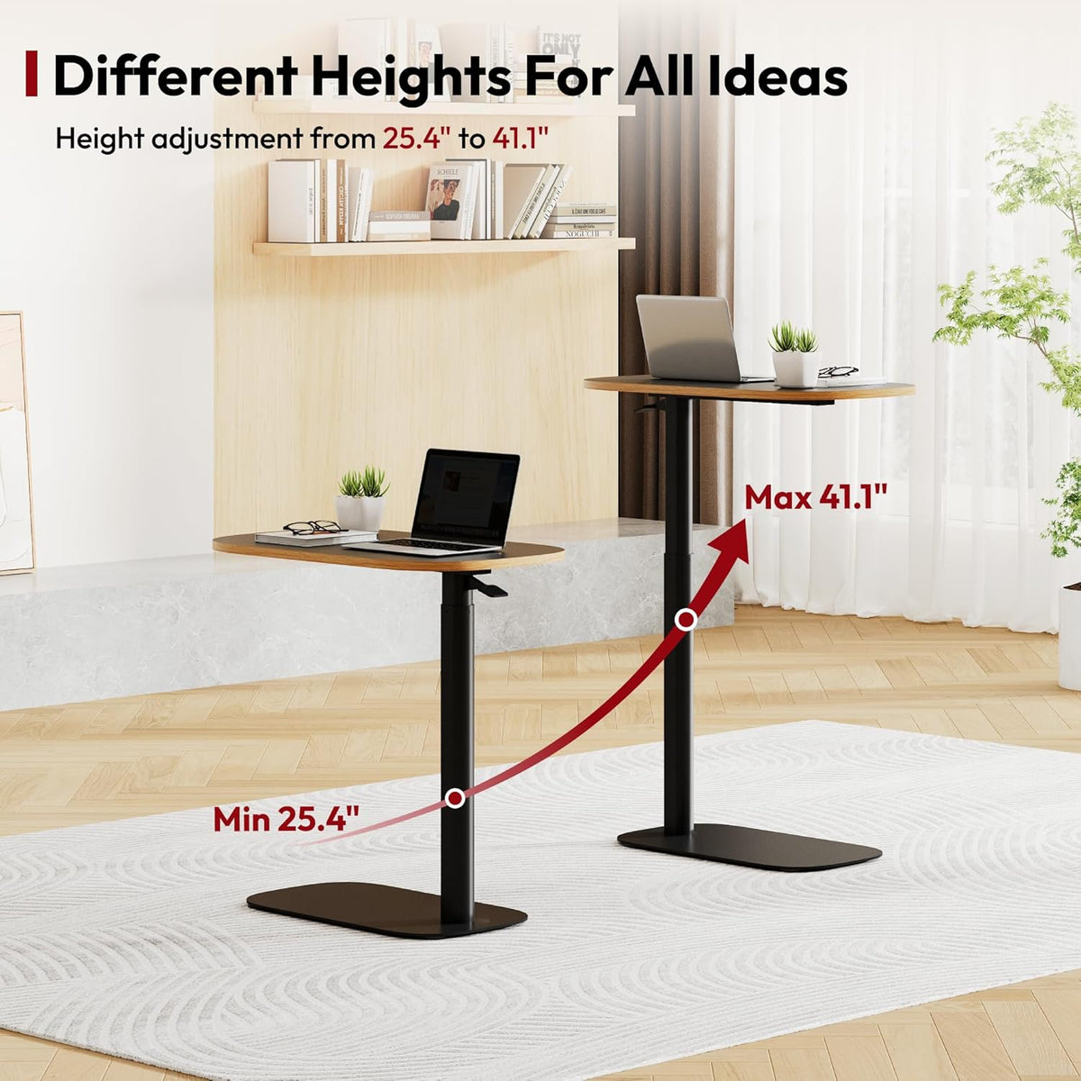 SANODESK Adjustable Overbed Bedside Table Pneumatic Adjustable Height Laptop Computer Standing Desk Cart with Tray, Hospital and Home Use(23.6" W x 13.8" D,Black)