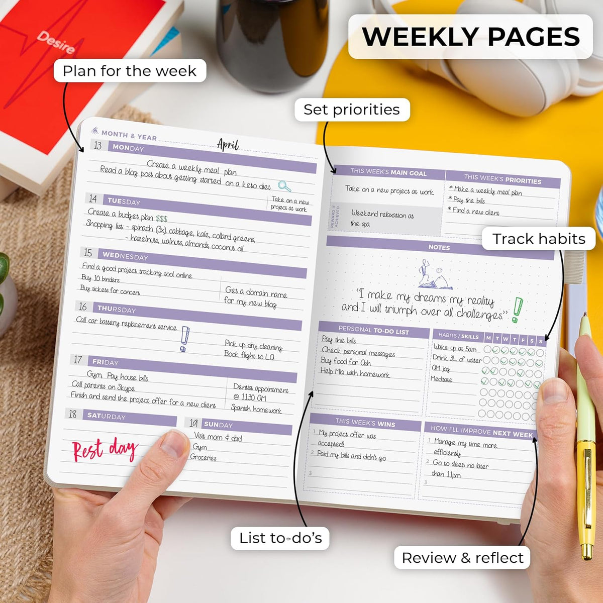 Clever Fox Planner 2nd Edition – Colorful Weekly & Monthly Goal Planner, Time Management & Productivity Organizer, Undated, A5 (Seashell)