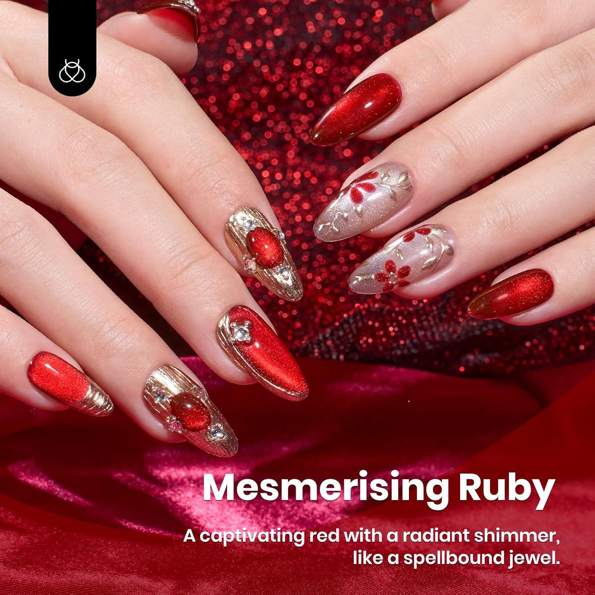 beetles Gel Polish Ruby Red Cat Eye Gel Nail Polish - 15ML Red Glitter Gel Polish Fall Nail Gel Magnetic Shimmer Effect Soak Off UV French Nail Art Design Salon DIY Manicure Gifts for Wome