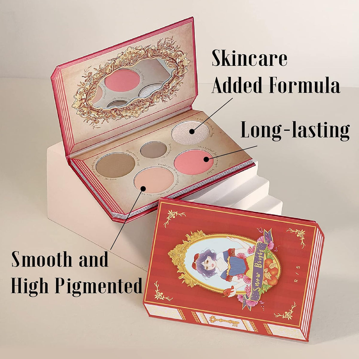READY TO SHINE Snow Bright Contour Highlight Blush Makeup Palette - Smooth and Pigmented - Easy to Blend - Vegan and Cruelty Free - 5 Part Pressed Powder Makeup Kit - With Mirror For All Skin Types