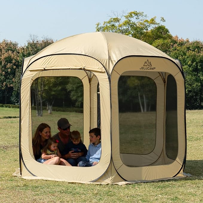 10x10 FT Pop Up Screen Tent - Instant Screened Gazebo Canopy with Mosquito Net, Portable Backyard Tent for 4-6 People, Easy Setup Patio Shelter for Camping, BBQ, Sports & Outdoor Activities