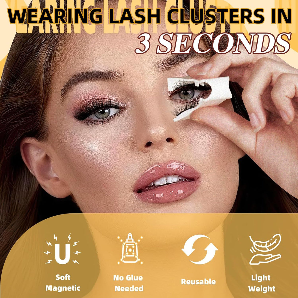 QUEWEL Magnetic Eyelashes, Reusable Magnetic Lashes With Applicator No Glue Needed Eyelashes without Eyeline Natural Look Lash Clusters (G-YC-E01)