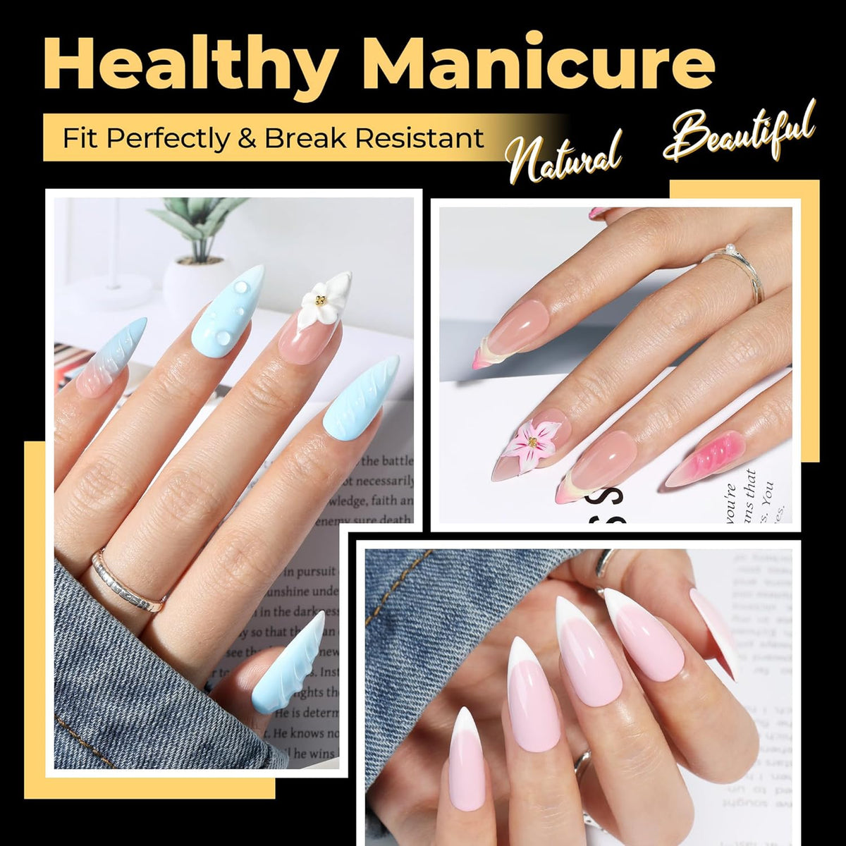 UNA GELLA Halloween Stiletto Press on Nails, 600 Pcs Medium Stiletto Nail Tips Almond Shape Pre Etched Full Cover Soft Gel Nails Tips for Nail Extensions Art DIY Salon 12 Sizes at Home