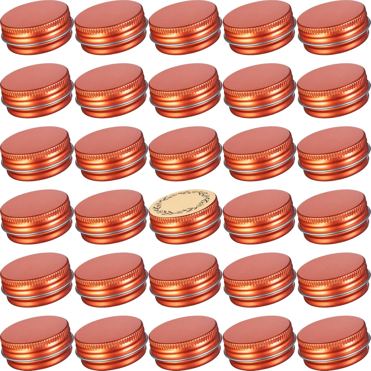 0.5 oz Screw Top Aluminum Tin Jar with Screw Lid and Blank Labels (Orange - Pack of 32)