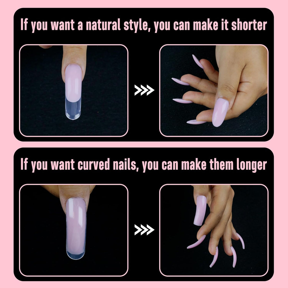 Helloween Curved Square Nail Dual Forms for Poly Gel Extension with Guiding Line Inside, M L XL Reusable Full Cover Acrylic/Builder/Hard Gel Polygel Molds for Salon DIY x 15 sizes 150 Pcs