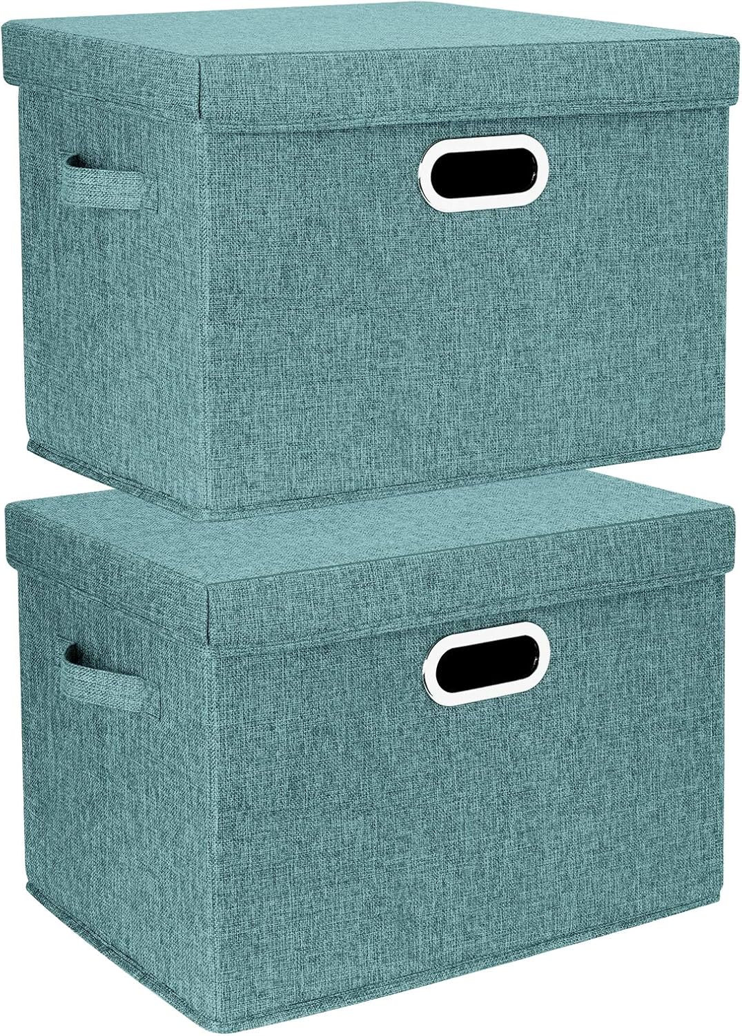 TYEERS Collapsible Storage Bins With Lids, Large Fabric Storage Boxes - 2 Pack - Aqua Deep