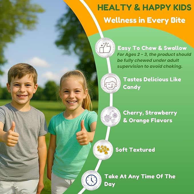 Halal Kids Multivitamin Gummies, 45-90 Days Supply, with All Essential Kids Vitamins. Toddler Vitamins with Vitamin C, D, Zinc, A, E, B6, B12, Biotin | Halal Gummy Vitamins for Kids