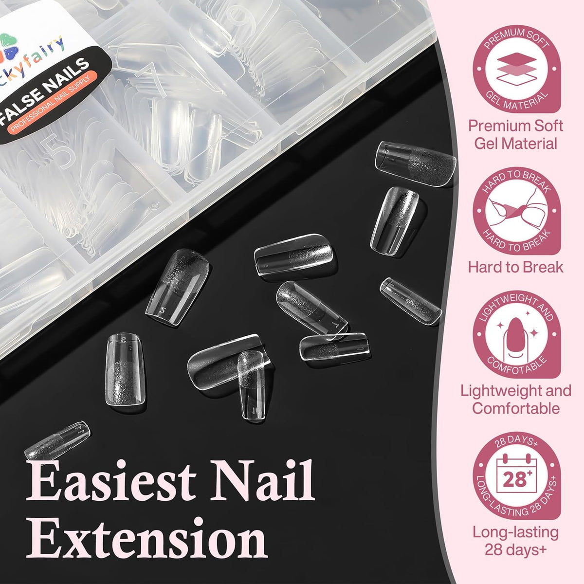 Medium Square Nail Tips, 240pcs Soft Gel Pre-Shaped Acrylic Fake Nails, Half Matte Full Cover Clear Gelly Press on Flase Nail Tips for Extension Nail Manicure Home DIY 12 Sizes Gelly Tips