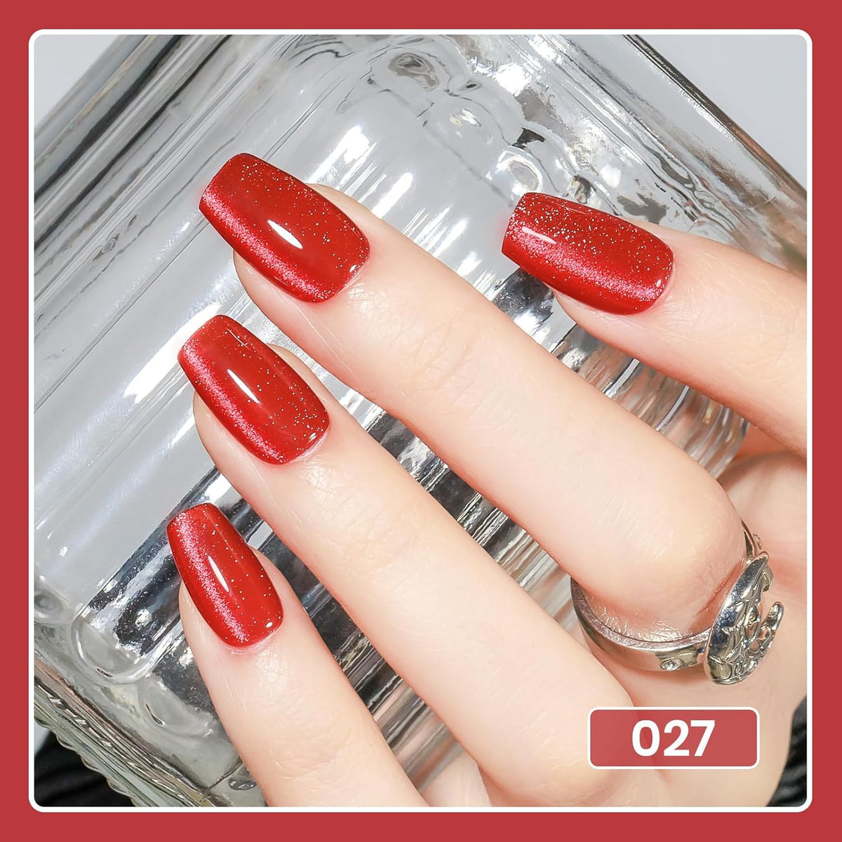Red Cat Eye Gel Nail Polish, 15ML Magnetic Crystal Holographic Cateye Gel Polish Glitter Shimmer Reflective Nail Polish with Magnet Soak Off Salon DIY at Home