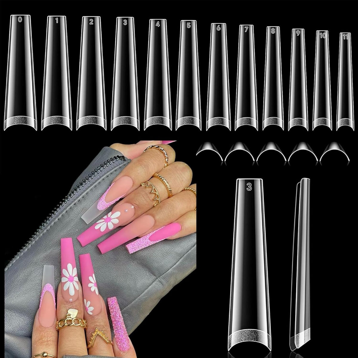 XXL Long Half Cover Coffin Nails Tips, 240 Pcs Clear Gel Acrylic Nails False Nail Tips Coffin, 12 Sizes Press On Nails with Box for Women & Girls Nail Extension