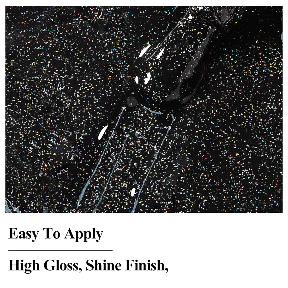 Nail Polish Quick Dry, Black Glitter Nail Lacquer Air Fast Drying, Sparkle Mooncat Nail Pigment Oil-based High Coverage Holographic Fingernail Concealer Polish, 1PC 12ML Long Wear