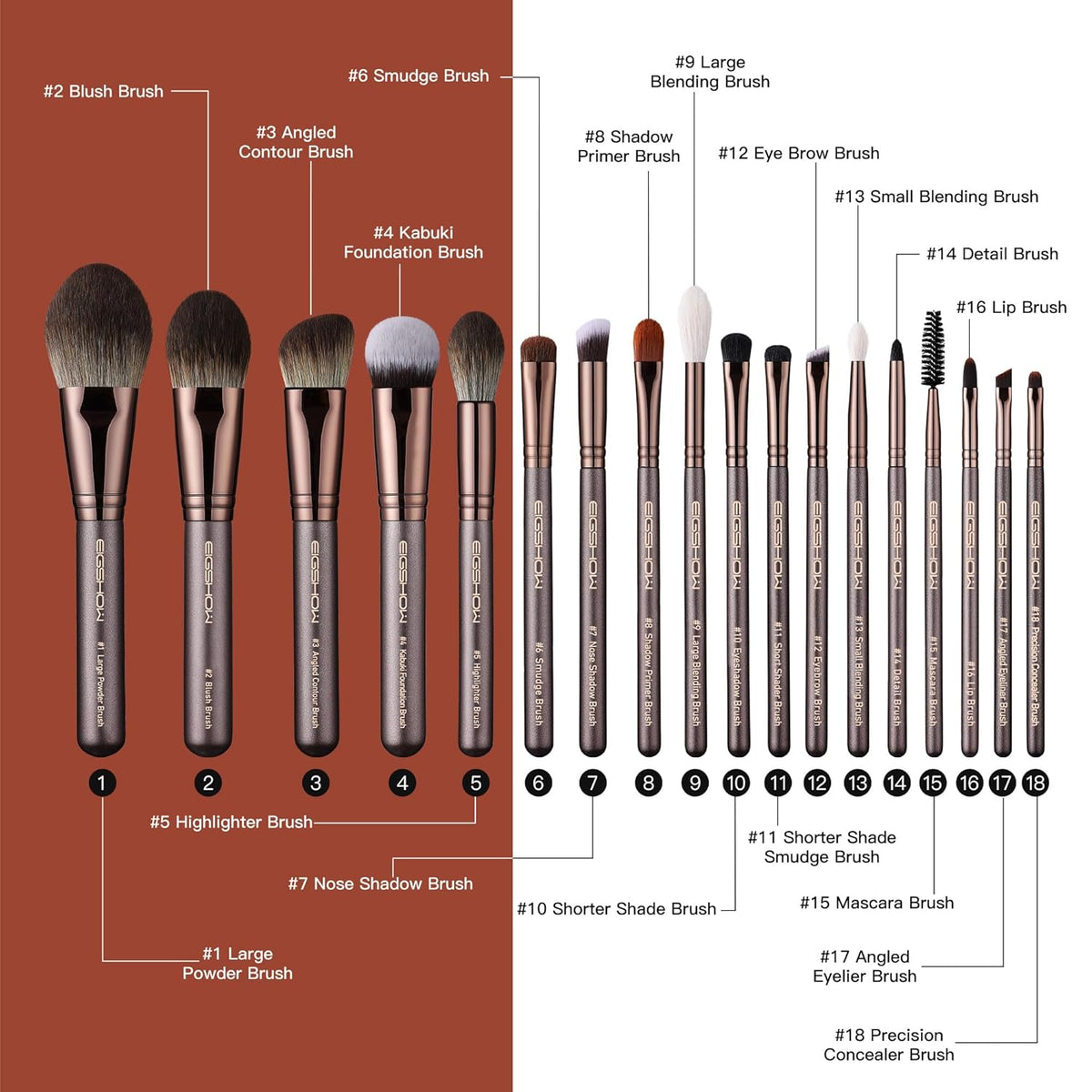 Professional Makeup Brush Set, Eigshow Makeup Brushes Perfect for Foundation Face Powder Blending Blush Bronzer Eyeliner Eye Shadow Brows with Case, Best Gift for Women, Travel Kit(PRO 18pcs Coffee)