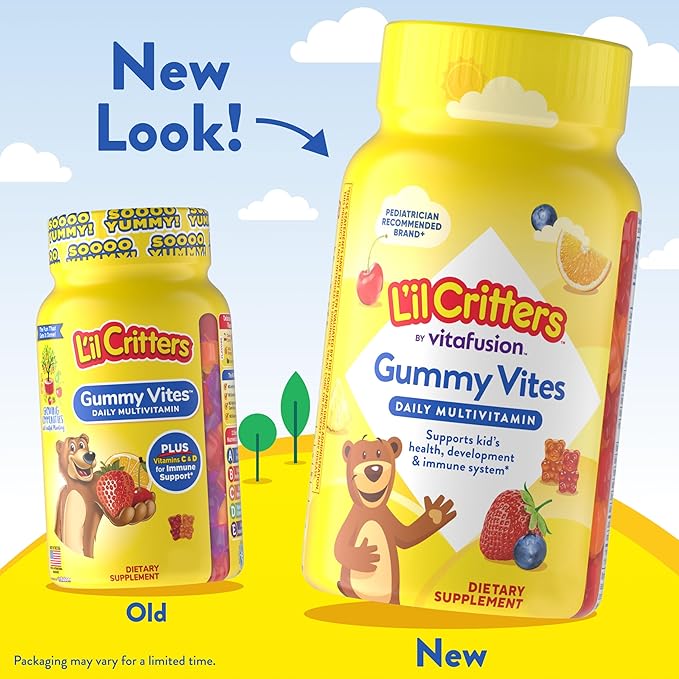 L’il Critters Gummy Vites Daily Gummy Multivitamin for Kids, Vitamin C, D3 for Immune Support Cherry, Strawberry, Orange, Pineapple and Blueberry Flavors, 70 Count Gummies