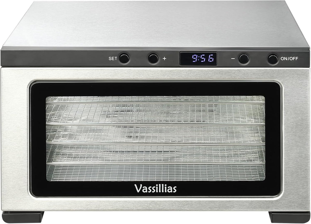 Stainless Steel Mini Food Dehydrator Dryer- 6 Stainless Steel Trays, Digital Adjustable Timer, 400W, 176°F, Temperature Control, for Jerky, Herb, Meat, Beef, Fruit and Pet Treats, Model 2016YJ, Silver