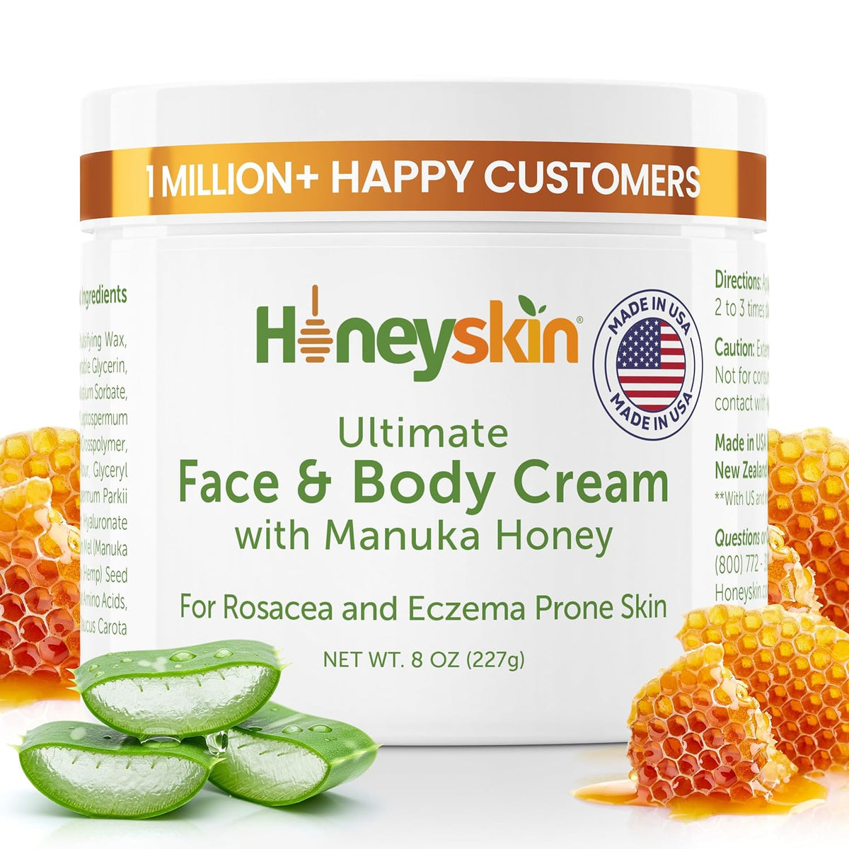 Hydrating Face Moisturizer & Body Cream with Manuka Honey Cream - Organic Face Moisturizer with Honey for Extremely Dry Skin - for Dry & Itchy Skin, Rosacea & Eczema Prone Skin 8oz