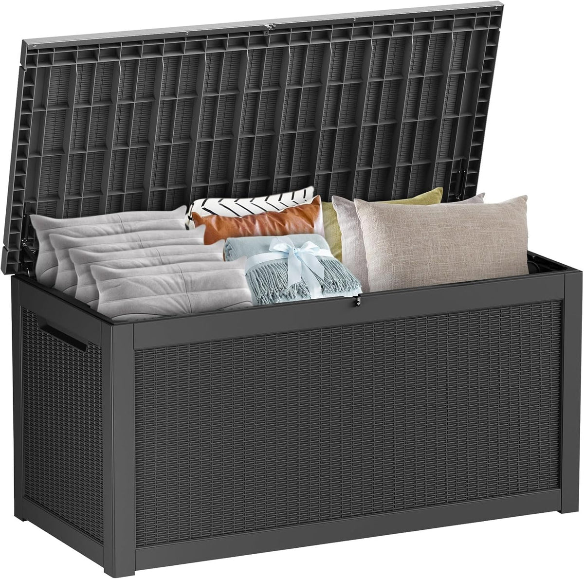Extra-Large 320 Gallon Outdoor Storage Bin - Waterproof Resin Deck Box for Pool, Patio & Garden, Lockable Outdoor Deck Box for Cushions & Tools, UV-Resistant, Jet Black