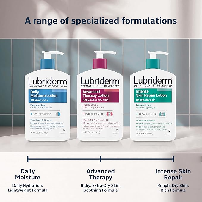 Lubriderm Fragrance Free Daily Moisture Lotion + Pro-Ceramide, Shea Butter & Glycerin, Face, Hand & Body Lotion for Sensitive Skin, Hydrating Lotion for Healthier-Looking Skin, 16 fl. oz