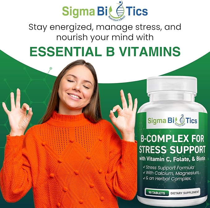 B Complex for Stress Support - Energy, Nerve & Mood Support with Vitamins, Minerals & Botanicals - Non-GMO, 90 Tablets for Relaxation