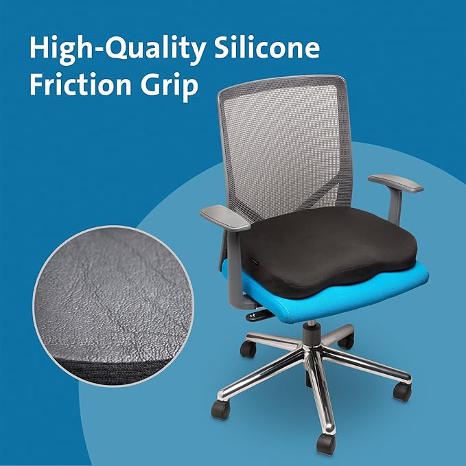 Kensington Seat Cushion for Office, Desk Chair Cushion, Car Seat Cushion, Pain Relief Memory Foam Seat Rest, Computer Chair Pad, Ergonomic Office Chair Cushion, Chair Pillow, Black K55805WW 410x470x72