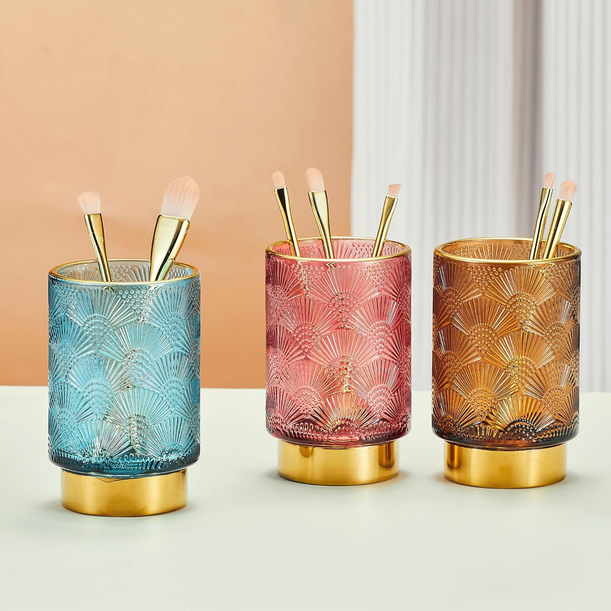 Makeup Brush Holder Organizer,Toothbrush Holders,Desk Pen Pencil Holder,Multifunctional Vintage Glass Brush Cup（A41-4-US）