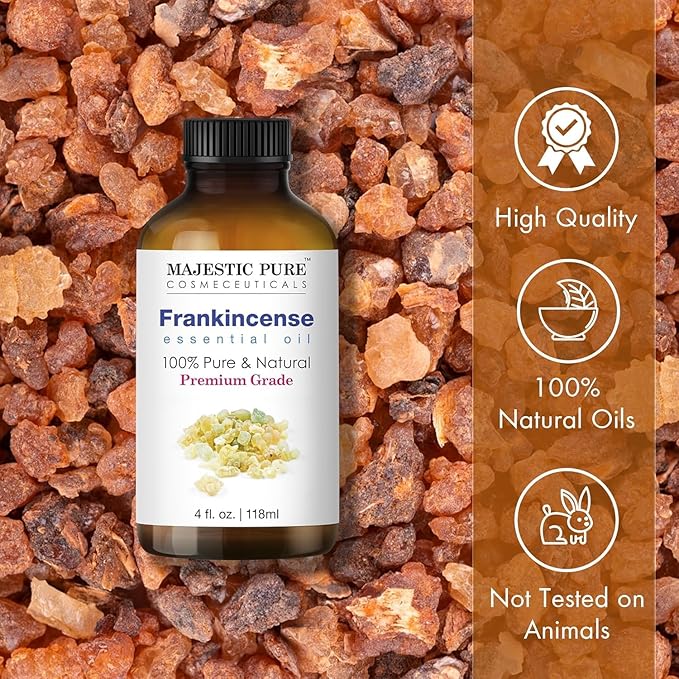 MAJESTIC PURE Frankincense Essential Oil with Glass Dropper | 100% Pure and Natural Frankincense Oil | Premium Grade Essential Oils for Diffusers, Skin, Aromatherapy, Massage | 4 Fl Oz (Pack of 2)