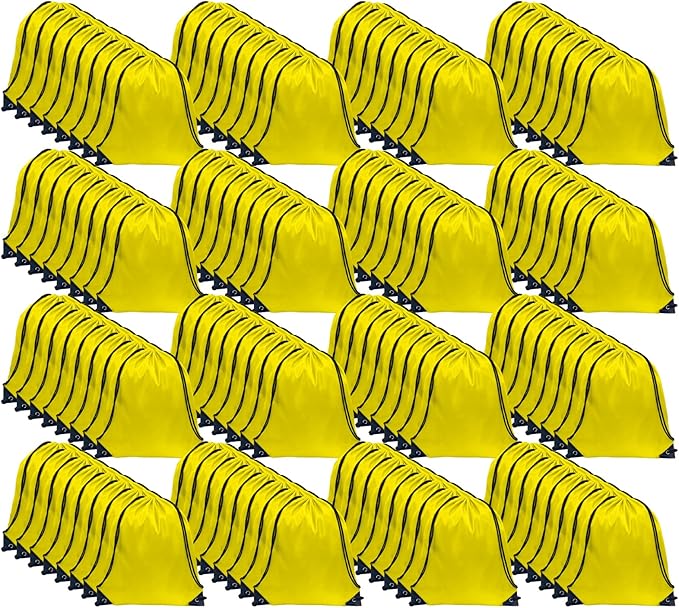 GoodtoU Drawstring Bags, Nylon Backpacks - Drawstring Gym Bags for Sport, Traveling, Team (Yellow, 128Pcs)