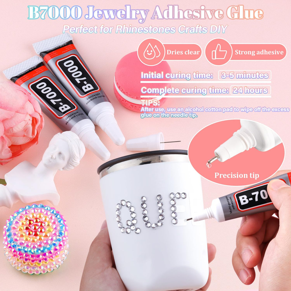 30000Pcs Resin Rhinestones for Bedazzling with 3Pcs B7000 Jewelry Glue, Clear Flatback Gems Rhinestones for Crafting, Clothing Tumblers Mugs Shoes Fabric Decor Nail Art