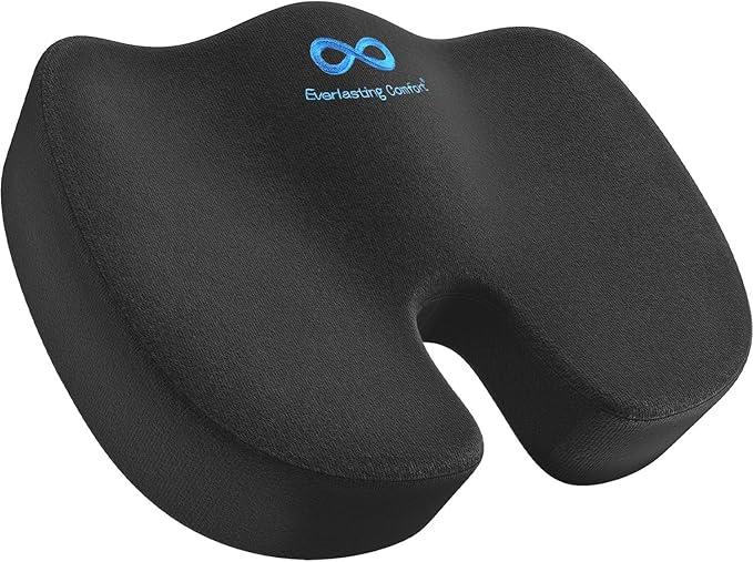 Everlasting Comfort Doctor Recommended Memory Foam Seat Cushion for Office Chairs & Car Seat - Ergonomic Office Desk Accessories for Tailbone Pain Relief, Sciatica & Back Support