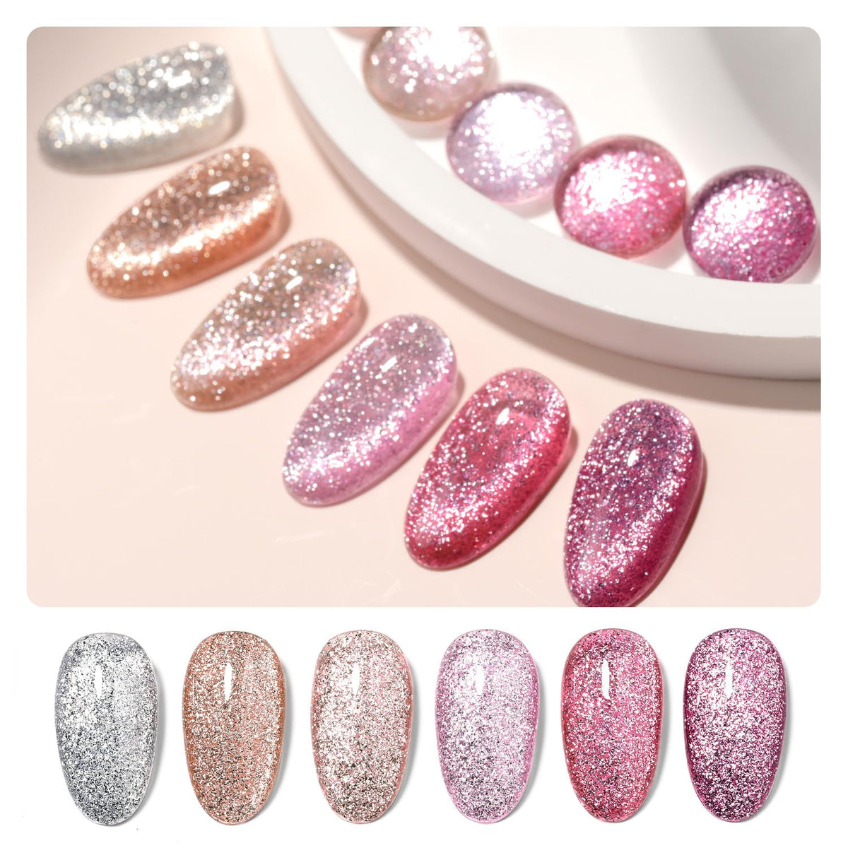 GAOY Chrome Glitter Cat Eye Gel Polish Set of 6 Colors with Free Magnet UV LED Soak Off Nail Polish Home DIY Manicure Nail Salon Varnish