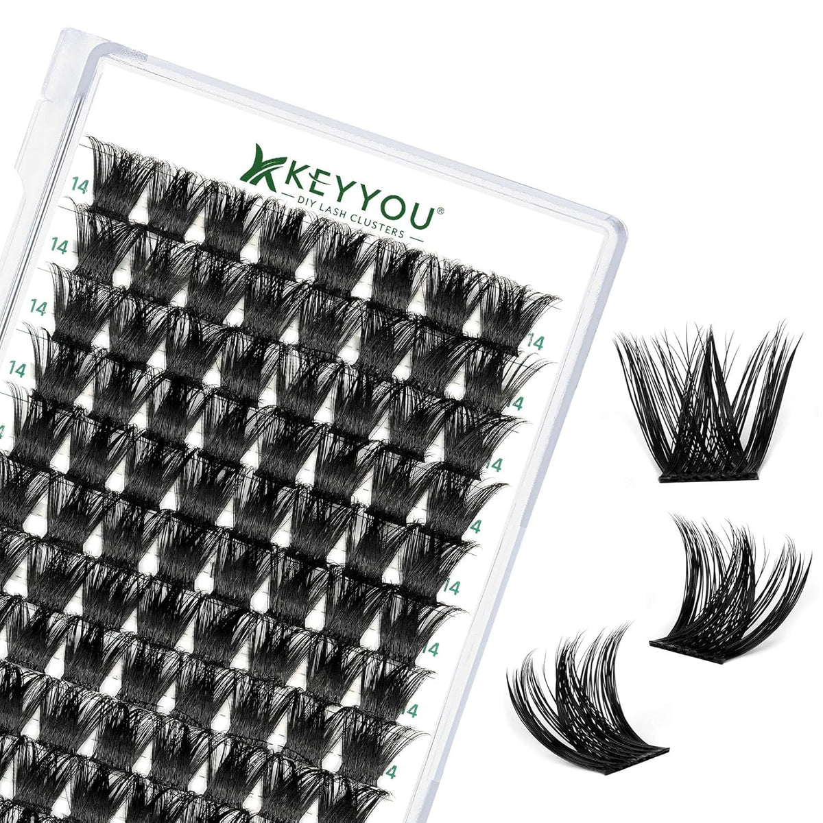 KEYYOU Lash Clusters 96pcs Individual Lashes Y02 D Curl 14mm Eyelash Clusters Volume Wispy Lash Extension Soft&Comfortable Easy DIY Lash Extension at Home(Y02,D-14mm)