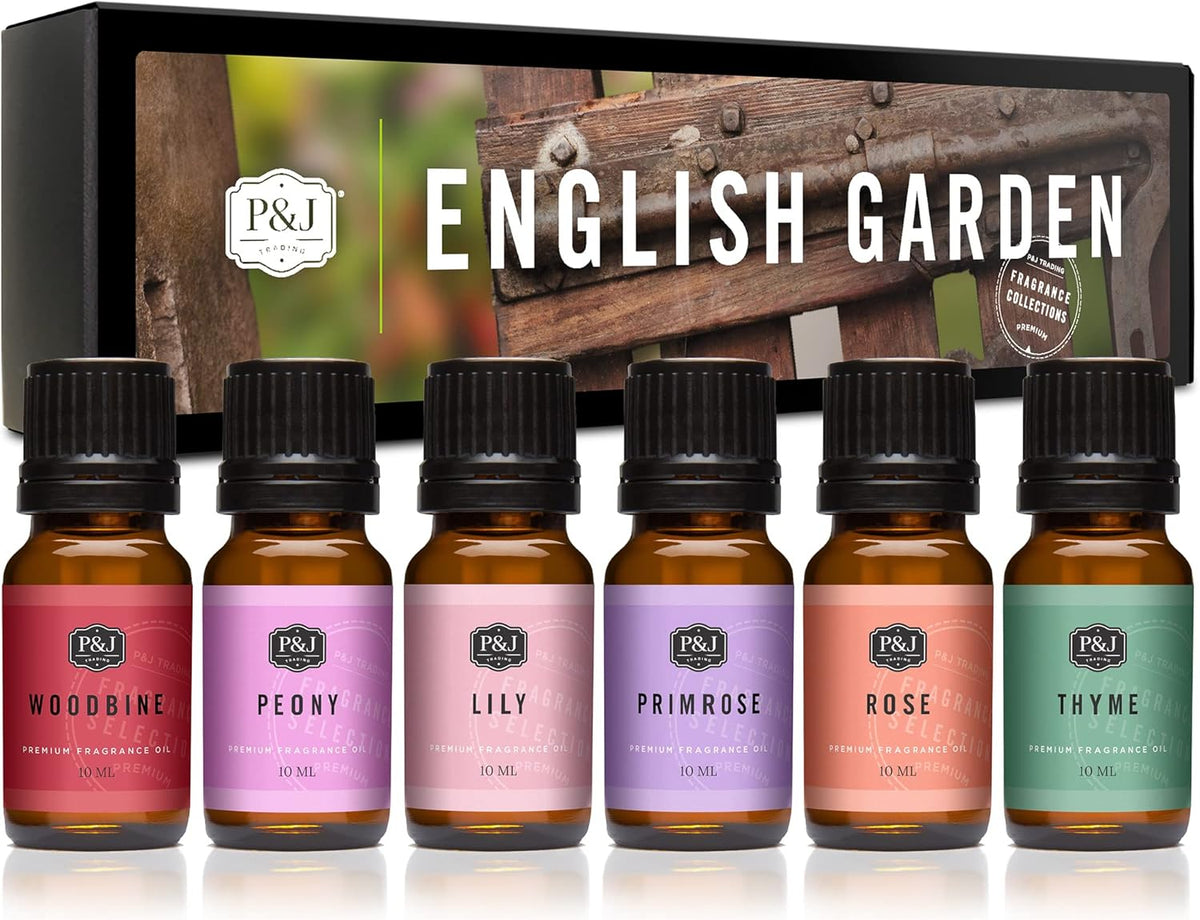 P&J Trading Fragrance Oil English Garden Set | Rose, Woodbine, Thyme, Primrose, Lily, Peonies Candle Scents for Candle Making, Freshie Scent, Soap Making Supplies, Diffuser Oil Scents