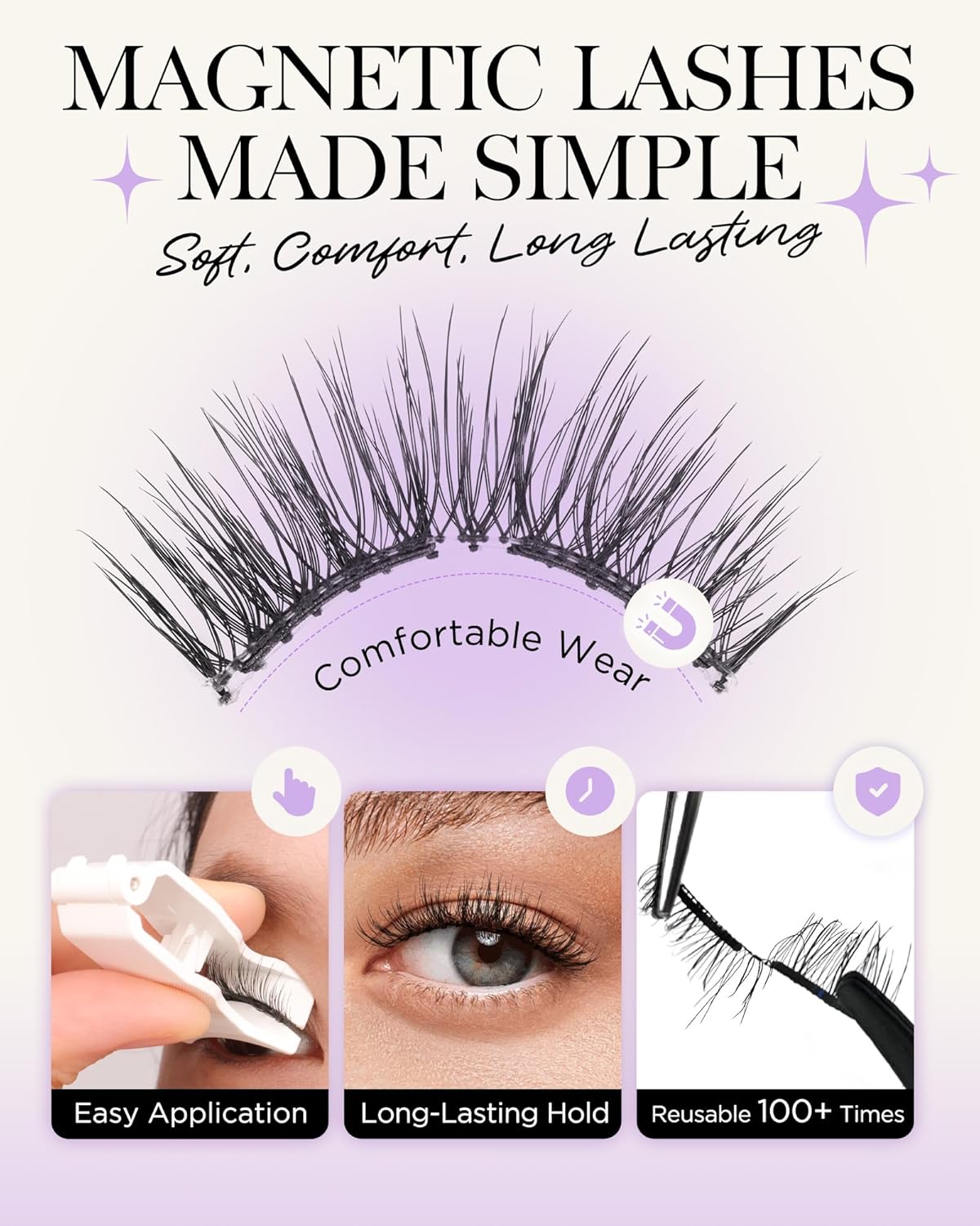 BEYELIAN Magnetic Eyelashes Natural Look Soft Magnetic Lashes with Applicator Reusable No Glue Needed False Eyelashes Easy to Wear and Remover