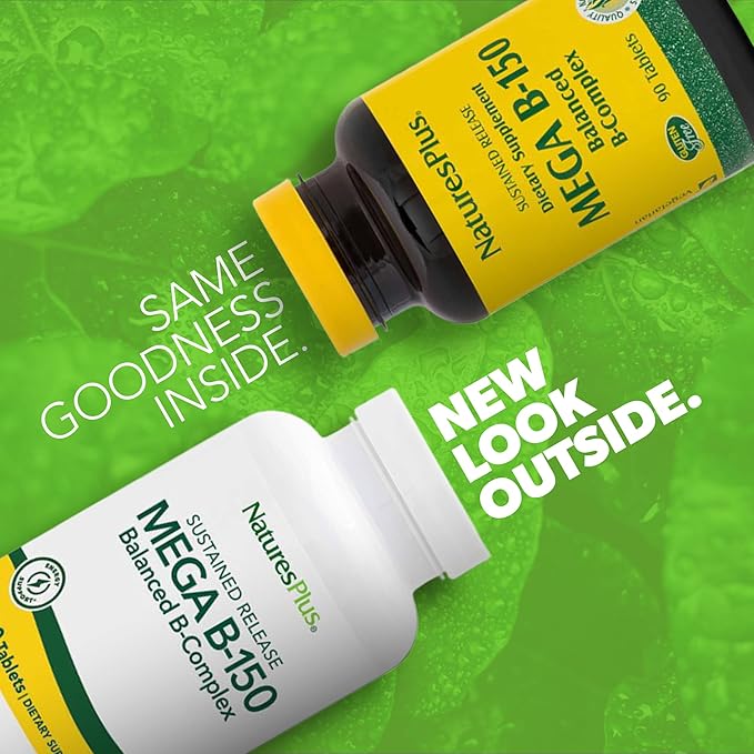 Natures Plus Mega B-150 Complex - 90 Sustained Release Vegetarian Tablets - Maximum Potency B Complex Vitamin Supplement -Gluten Free - 90 Servings