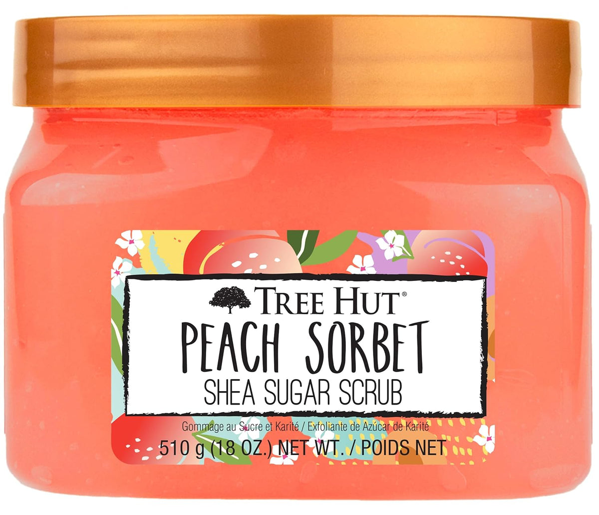 Tree Hut Peach Sorbet Shea Sugar Scrub | Exfoliating Body Scrub Removes Dead, Dry Skin for a Soft & Hydrated Feel | Nourishing Essential Body Care | 18 fl oz.