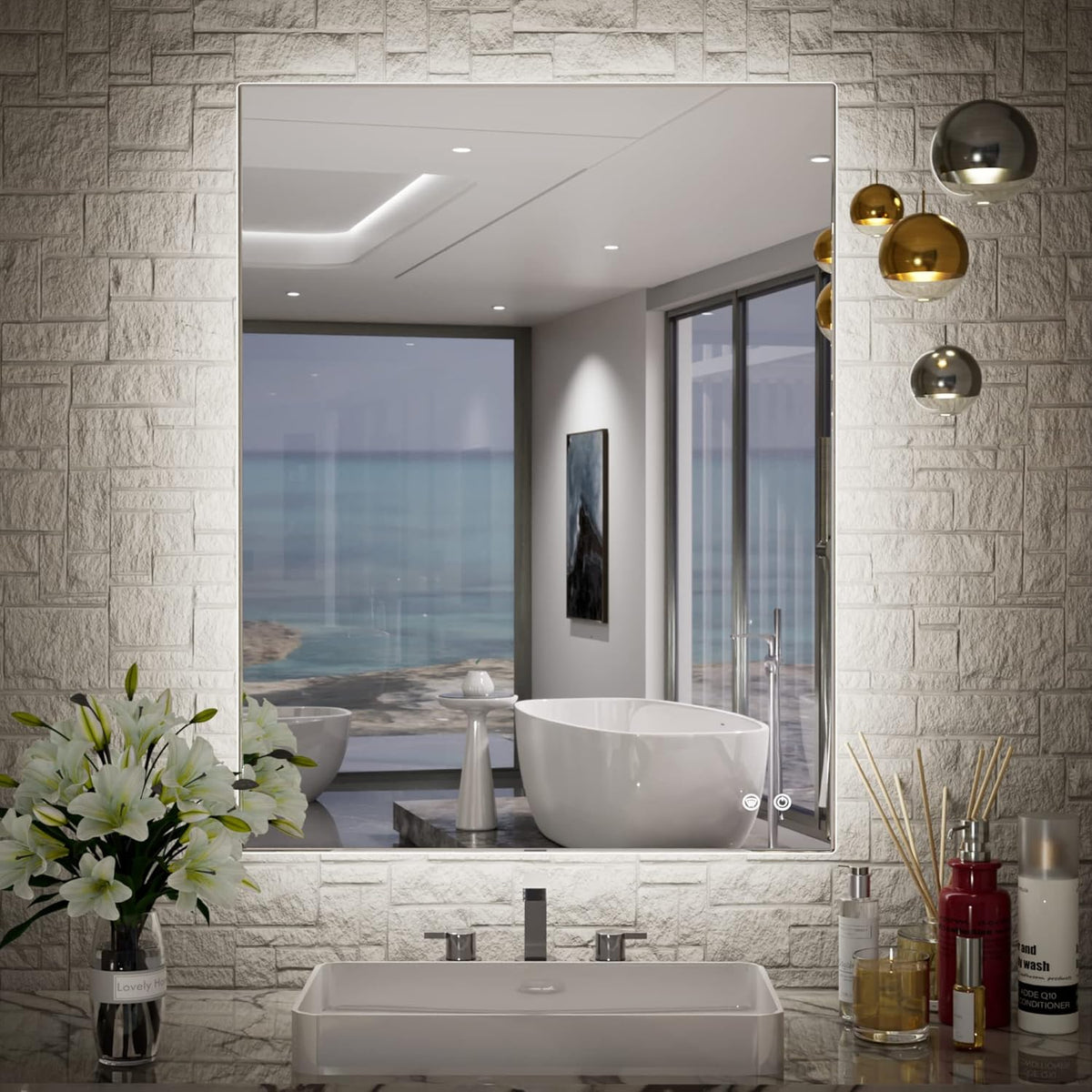TETOTE 24 x 32 Inch LED Backlit Bathroom Vanity Mirror,Anti-Fog,Dimmable,CRI90+,Touch Button,Water Proof,Horizontal/Vertical Wall Mounted with Light