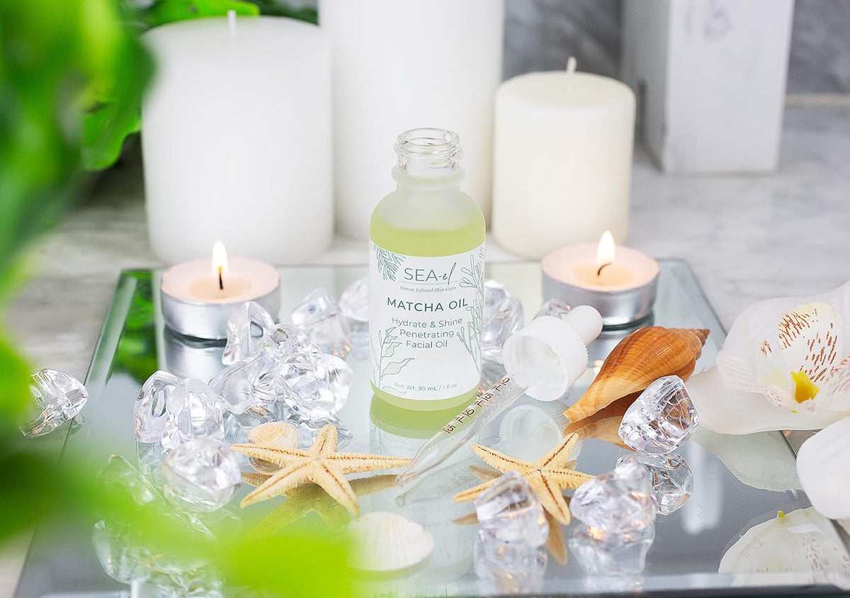 Sea-El Matcha Face Oil Skincare - Hydrating Glow Green Tea & Sea Kelp Facial Oil Blend - Calming & Deeply Penetrating Antioxidant-Rich Moisturizer for Women & Men, Vegan, All Skin Types - 1 Fl Oz