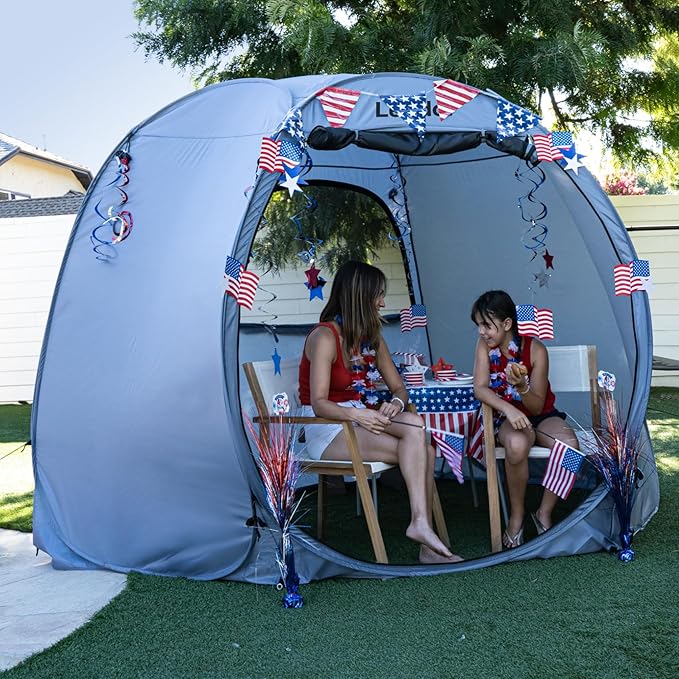 LEEDOR Pop Up Screen House Tent, UPF 50+ and Windproof Dome Outdoor Canopy Tent with Roll Up Zipped Door Privacy Gazebo, Compact and Lightweight for Party Camping Fishing Picnic, Grey