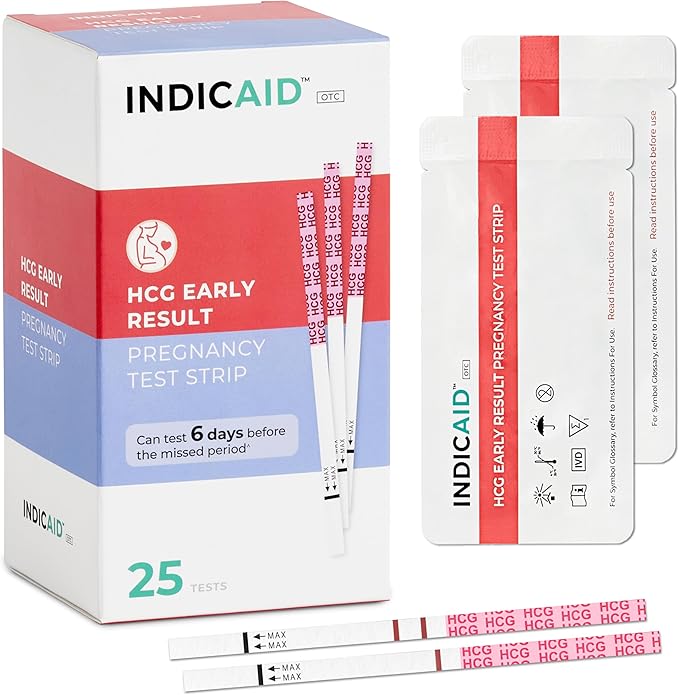 INDICAID Early Detection Pregnancy Test Strips - 25 Tests - hCG Test Early Result 6 Days Before Missed Period - High-Sensitivity Easy at-Home Pregnancy Tests - Rapid Results in 5 Minutes