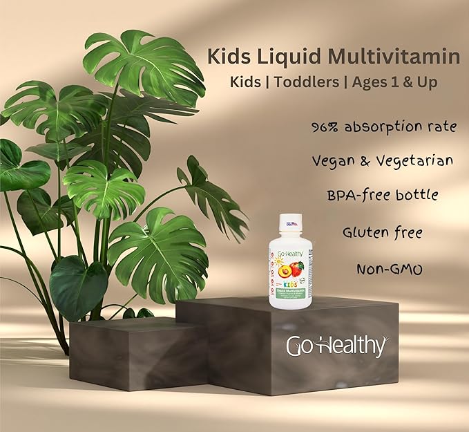 Go Healthy Kids Liquid Multivitamin - Vegan Vitamin Supplement Supports Children's Growth, Development & Immune Health, Ages 1 & Up, 32-64 Servings (1/2-1 Tablespoon/Day)