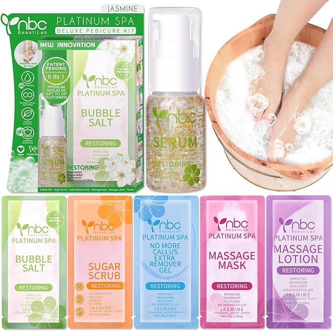 Pedicure Foot Soak Set - Upgraded 6 in 1 Foot Spa, Foot Bath Spa, Pedicure Kit, Foot Soak for Tired & Dry Cracked Feet, Athletes Feet, Bad Odor, Softens Calluses (Jasmine)